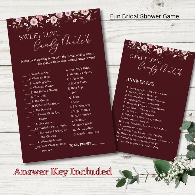 Burgundy Sweet Love Candy Match Bridal Shower Game (Skapare uppladdad)