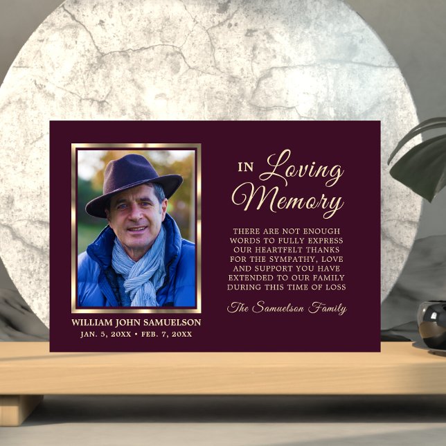 Burgundy Sympathy Funeral Memory TACK Photo Kort (Skapare uppladdad)