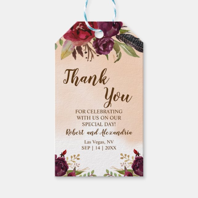 Burgundy | Tack för kommande bröllopsförmån Presentetikett (Framsidan)