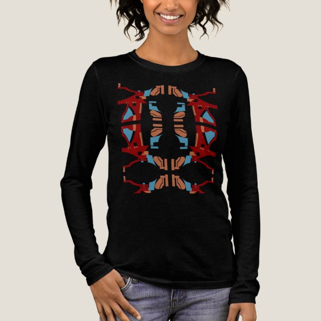 Burgundy Tan Blue Abstrakt Art Mediterranean look T Shirt (Framsida)