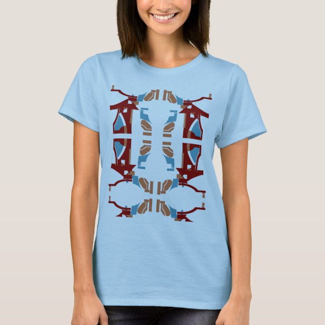 Burgundy Tan Blue Abstrakt Mediterranean-inspirera T Shirt (Framsida)