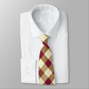 Burgundy, Tan och Cream Diagonal Gingham Mönster Slips