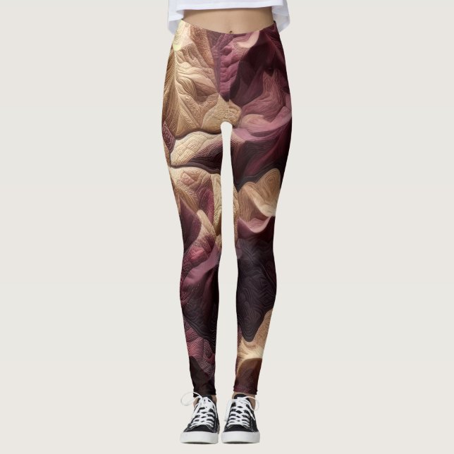 Burgundy Tan Topography Ligcape med citattecken fö Leggings (Framsida)