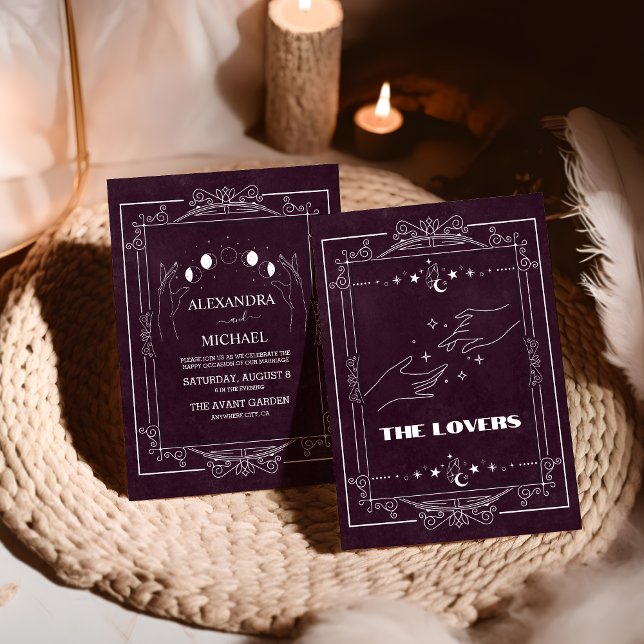 Burgundy Tarot Älskare Bröllop Inbjudningar (Skapare uppladdad)