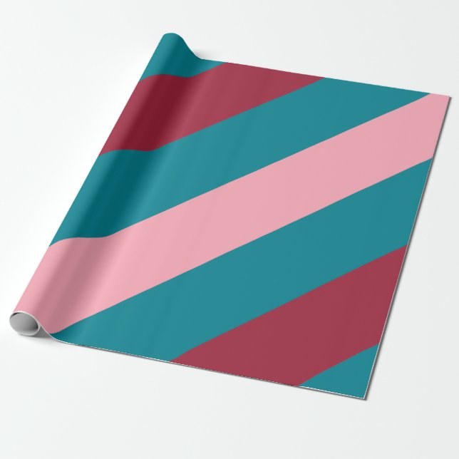 Burgundy, Teal & Rosa Diagonal strimlad | Valfri s Presentpapper (Utrullad)