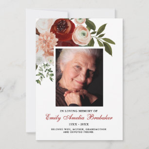 Burgundy Terracotta Blommigt Funeral Sympathy Tack Kort