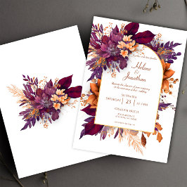 Burgundy Terracotta Boho Blommigt Elegant bröllop Inbjudningar