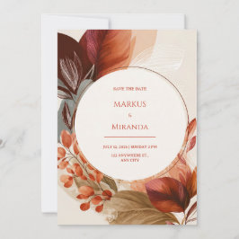 Burgundy Terracotta Circular Botanical Wedding Inbjudningar