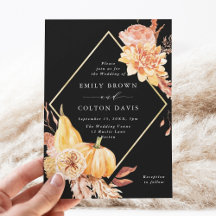 Burgundy Terracotta Guld Blommigt Bröllop Black