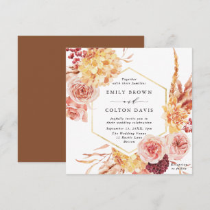 Burgundy Terracotta Guld Blommigt Bröllop Square Inbjudningar