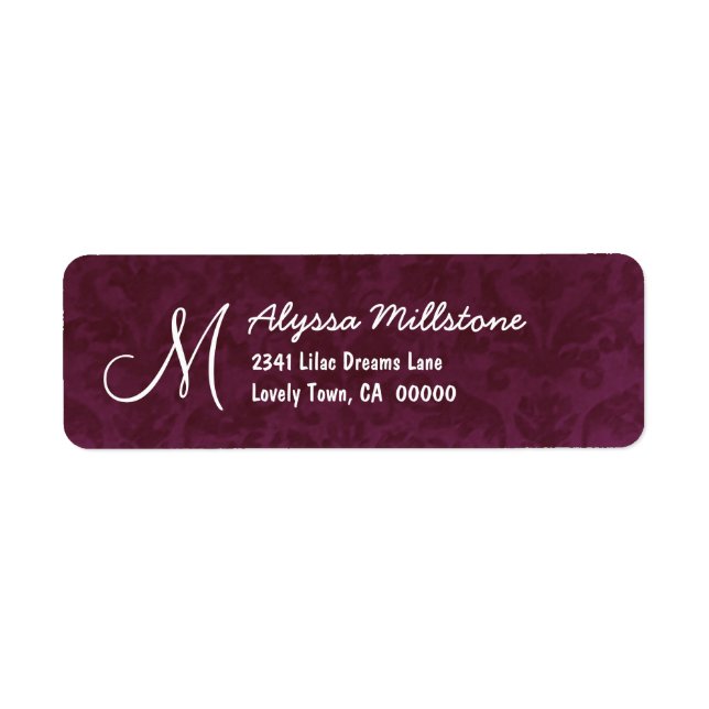 BURGUNDY Textured Monogram Address Label Returadress Etikett (Framsidan)