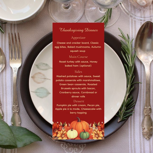 Burgundy Thankful Message Thanksgiving Dinner Menu Meny (Skapare uppladdad)