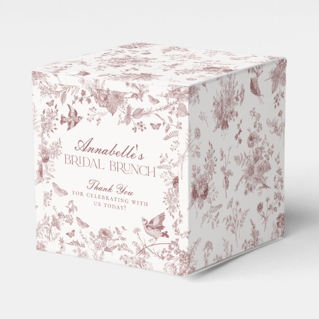 Burgundy Toile Blommigt Möhippa Brunch Favor Box Presentaskar (Framsidan Sidan)