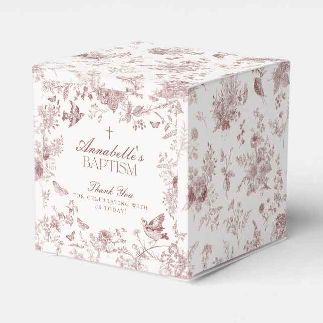 Burgundy Toile De Jouy Blommigt Baptism Favoritbox Presentaskar (Baksidan Sidan)