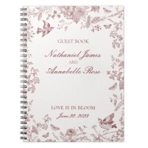 Burgundy Toile De Jouy Blommigt Bröllop Guest Bok Anteckningsbok