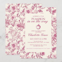 Burgundy Toile de Jouy Pumpkin Baby Shower Inbjuda Tack Kort