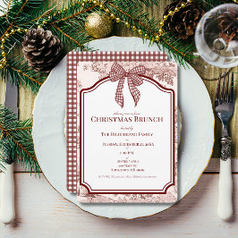 Burgundy Toile Gingham julinbjudan Brunch-inbjudan Inbjudningar