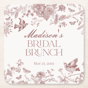 Burgundy Toile Jouy Vintage Blommigt Möhippa Brunc Underlägg Papper Kvadrat