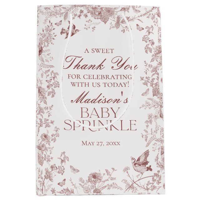 Burgundy Toile Vintage Blommigt Baby Sprinkle-favo (Framsidan)