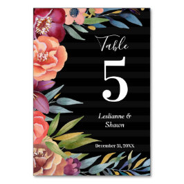 Burgundy Tropical Blommigt & Black Rand Bordsnummer