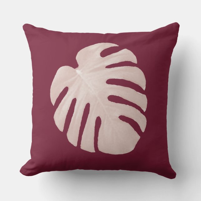 Burgundy Tropical Pillow Utomhuskudde (Framsida)