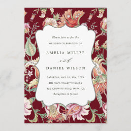 Burgundy | Tropiska Fantasy Boho Blommigt Bröllop Inbjudningar