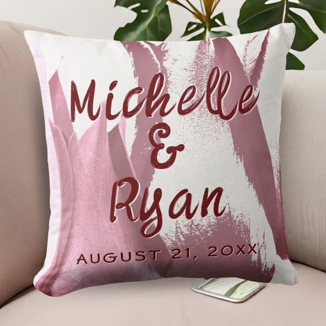 Burgundy Tulips Flowers Blommigt Bröllop Keepsaké Kudde (Skapare uppladdad)