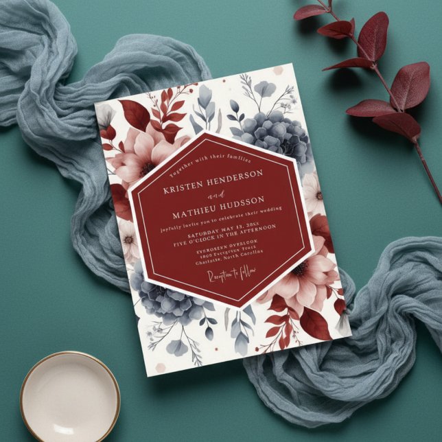 Burgundy Twilight Botanical Wedding Inbjudningar (Skapare uppladdad)