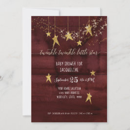 Burgundy Twinkle Little Star Guld Girl Baby Shower Inbjudningar