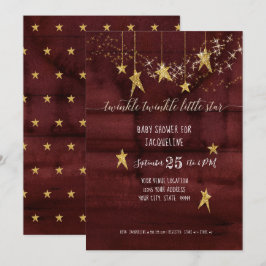 Burgundy Twinkle Little Star Guld Girl Baby Shower Inbjudningar