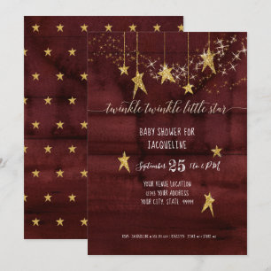 Burgundy Twinkle Little Star Guld Girl Baby Shower Inbjudningar