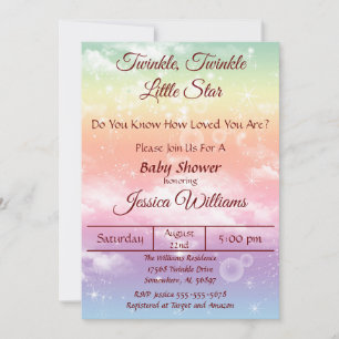 Burgundy Twinkle Twinkle Little Star Baby Shower Inbjudningar
