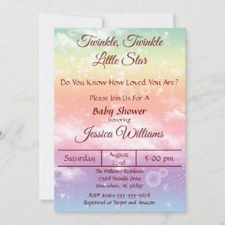 Burgundy Twinkle Twinkle Little Star Baby Shower Inbjudningar