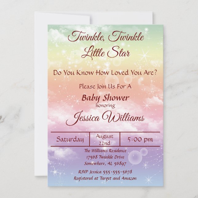 Burgundy Twinkle Twinkle Little Star Baby Shower Inbjudningar (Framsida)