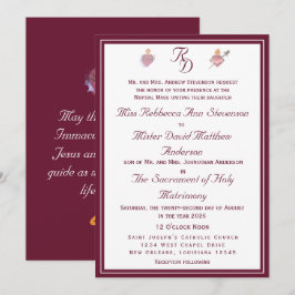 Burgundy Two Hearts Catholic Wedding  Invitation Inbjudningar
