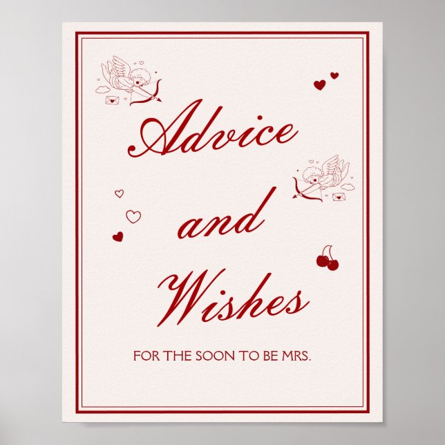 Burgundy Valentine Bridal Shower Advice and Wishes Poster (Framsidan)