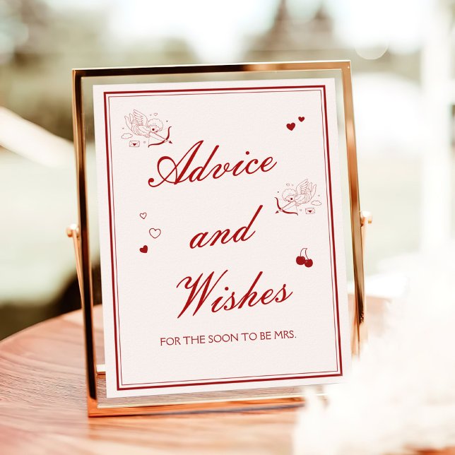 Burgundy Valentine Bridal Shower Advice and Wishes Poster (Skapare uppladdad)