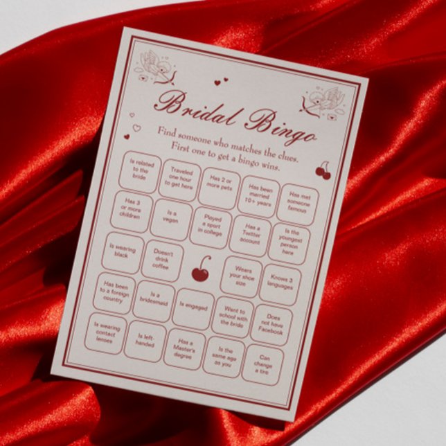 Burgundy Valentine Bridal Shower Bingo Game Card Inbjudningar (Skapare uppladdad)