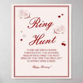 Burgundy Valentine Bridal Shower Ring Game  Poster