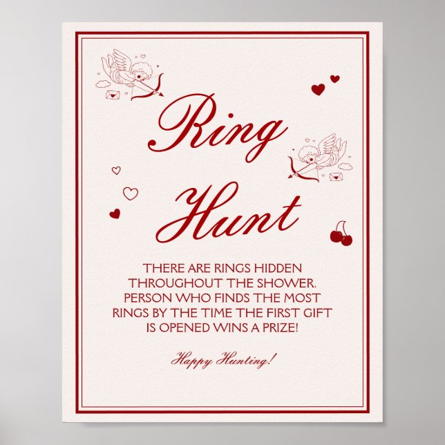 Burgundy Valentine Bridal Shower Ring Game  Poster (Framsidan)