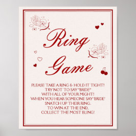 Burgundy Valentine Bridal Shower Ring Game  Poster