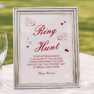 Burgundy Valentine Bröllopsdusch Ring Game Poster