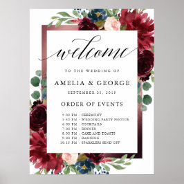 Burgundy-välkomstordning för evenemanget bröllop-t poster