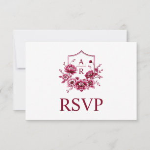 Burgundy-vapensköld med initialer och qr-kod bröll OSA kort