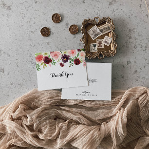 Burgundy Vår Blommigt Calligraphy Flat Bröllop Tack Kort