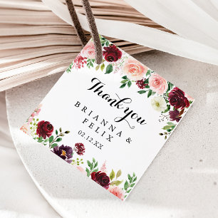 Burgundy Vår Blommigt Modern calligrafi Bröllop Gåvor Etiketter