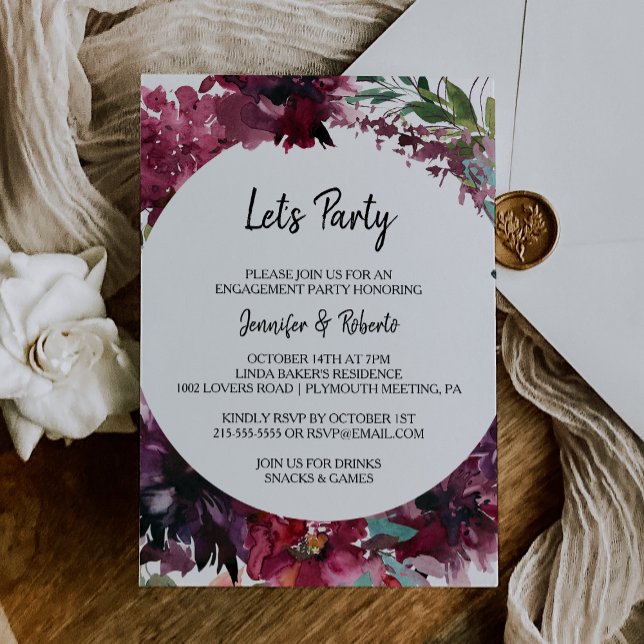 Burgundy Vår och Blommigt Låt oss Party Inbjudningar (Skapare uppladdad)