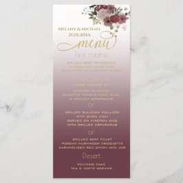 Burgundy vattencolor blommigt guld calligraphy meny