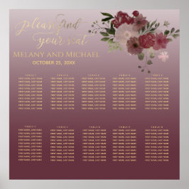 Burgundy vattencolor blommigt guld calligraphy poster