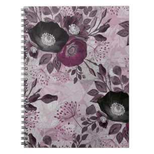 Burgundy vattenfärgblommor. anteckningsbok